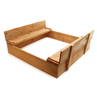 Sandkasten mit Deckel 2 Sitzbänke 98x98x18cm Sandkiste Holz Sandbox Buddelkiste
