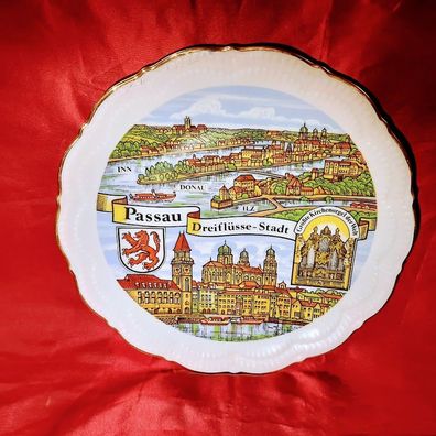 Vintage Schirnding Bavaria Porzellan Wandteller Passau Dreiflüsse Stadt Hand Bemalt