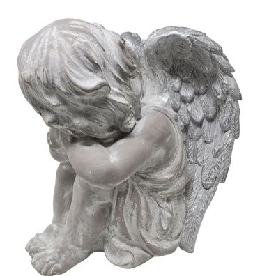 FeineHeimat schlafender Engel sitzend 30 cm antikweiß silberne Flügel