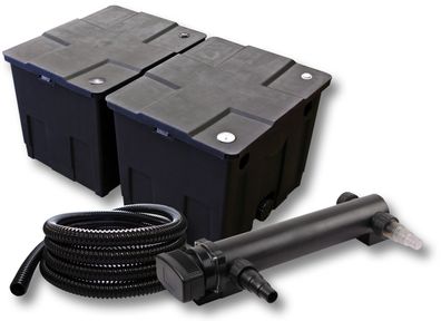 SunSun 2-Kammer Filter Set 60000l mit 24W UV 3er Serie Teich Klärer 5m Schlauch