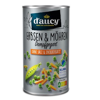 d'aucy Erbsen & Möhrchen - 100 % ohne Zusätze, klimaneutral, 1 x 285 g Dose