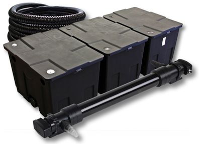 SunSun 3-Kammer Filter Set 90000l mit 72W UV 6er Serie Teich Klärer 5m Schlauch