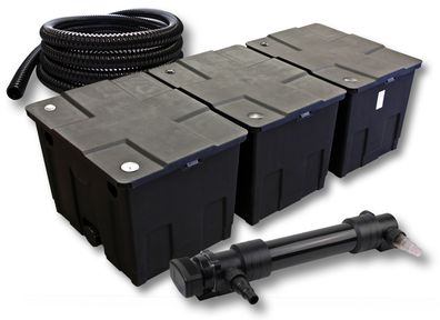 SunSun 3-Kammer Filter Set 90000l mit 36W UV 6er Serie Teich Klärer 5m Schlauch