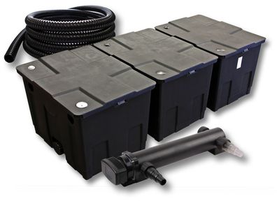 SunSun 3-Kammer Filter Set 90000l mit 24W UV 3er Serie Teich Klärer 5m Schlauch
