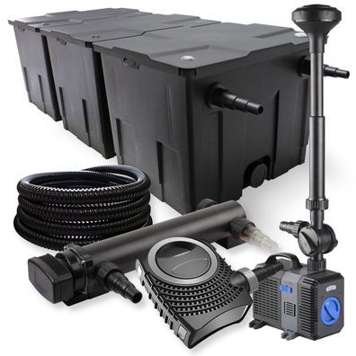 3-Kammer Filter Set 90000l 36W UVC Teich Klärer NEO10000 80W Pumpe Schlauch Spri