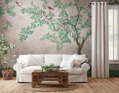 Vlies Fototapete asiatischer Baum Zeichnung Botanic & Jungle 371cm x 280cm 38233-1