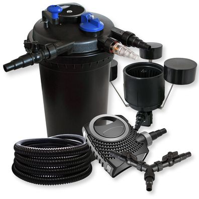 SunSun Druckteichfilter 30000l 18W UVC NEO10000 80W Pumpe 25m Schlauch Skimmer