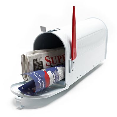 Wiltec US Mailbox weiß 180x220x480mm Briefkasten amerikanisch Fahne Stahl