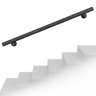 Handlaufset Wandhalter 190cm Schwarz Handlauf Haltegriff Treppe Edelstahl