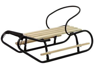 Metallschlitten mit Holz-Sitzfläche und Rüchenlehne