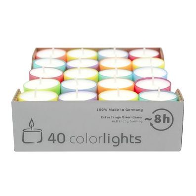 Colorlights Summer-Edition, WENZEL-Teelichter, Brenndauer ca. 8h, 24/38 mm, 40 S
