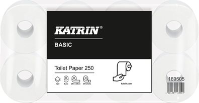 8 Rollen Toilettenpapier Katrin Basic Toilet 250, 2-lagiges Klopapier mit 250 ...
