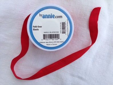 aus USA: by Annie fold-over elastic, 3 Meter Nylon-Gummiband, 20 mm breit, rot