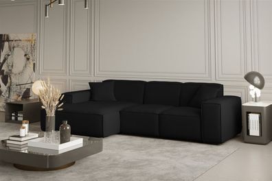 Ecksofa Designersofa CELES in Stoff Opera Velvet Schwarz Ottomane Links