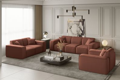 Sofaset Designersofa CELES 3-2-1 in Stoff Opera Velvet Kupferbraun