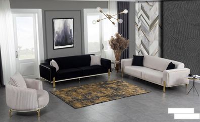 Luxus Sofagarnitur Couch Set Sofa Polster Couchen 3 + 3 + 1 Polstergarnituren Samt
