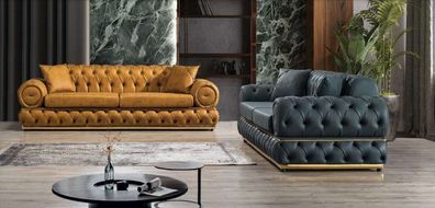 Garnitur Luxus Chesterfield Sofagarnitur 3 + 3 Sitzer Sofa Sessel Sofas Leder 2tlg