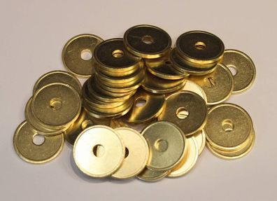 100 x Parkmarke, Parkmünze 26mm x 2,3mm, Parkmünzen mit Loch, Messing Wertmarke