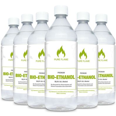 6 x 1 L. Bioethanol 96,6% Ethanolkamin Brennflüssigkeit Bioalkohol in 1 L.-Flaschen