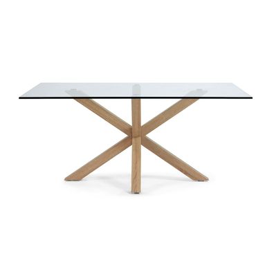 Tisch Argo 180 x 100 cm Glasplatte und Stahlbeinen mit Holzeffekt