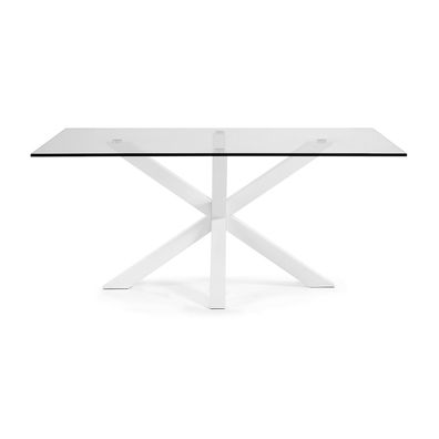 Tisch Argo 160 x 90 cm mit Glasplatte und weißen Stahlbeinen