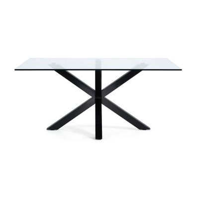 Tisch Argo 160 x 90 cm mit Glasplatte und schwarzen Beinen