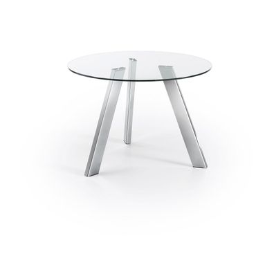 Tisch Carib Ø 110 cm aus Glas und verchromten Stahlbeinen Rund