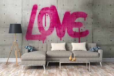 Vlies Fototapete Graffiti Love Schrift pink Betonmauer 371cm x 280cm 38265-1