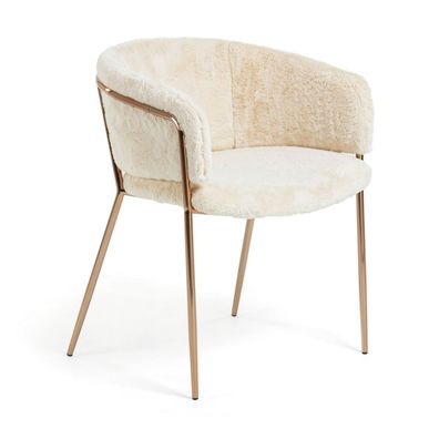 2er Set Stühle Runnie aus weißem Fell 58 x 73 x 58 cm