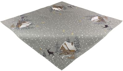 Tischdecke Weihnachten 85x85 Weihnachtsdecke Winter Hirsch Grau Mitteldecke Stoff