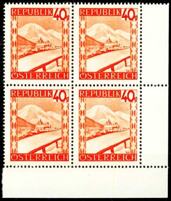 Österreich 1947 Nr 844 postfrisch Viererblock ECKE-URE X36BB9E