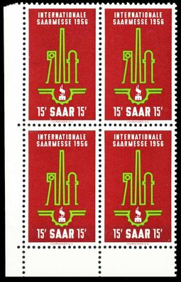 Saarland 1956 Nr 368 postfrisch Viererblock ECKE-ULI X5F6F86