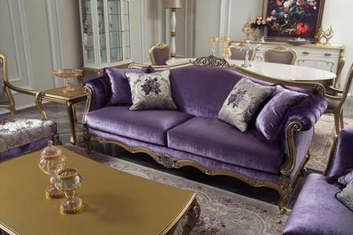 Dreisitzer Sofa 3 Sitzer Couches Sofas Luxus Couch Samt Barock Rokoko Violett