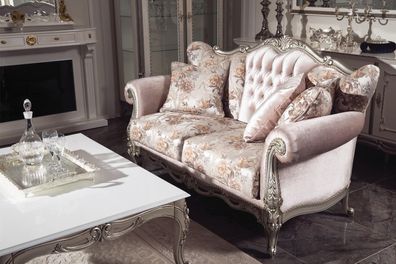 Rosa Barock Rokoko Zweisitzer Couch Sofa Samt Französische Couchen Klassische