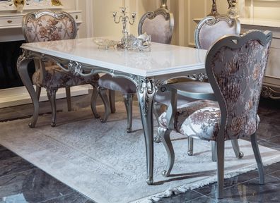 Klassischer Esstisch Silberne Tische Barock Rokoko Tisch Esszimmer Möbel Weiß