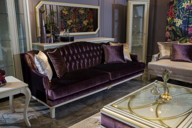 Lila Chesterfield Barock Möbel Dreisitzer Sofa 3 Sitzer Sofas Textil Couch Neu