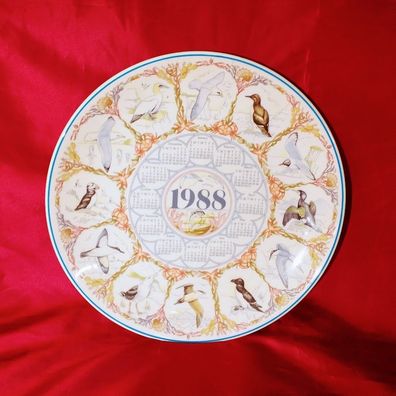 Vintage 1988 Kalender Porzellan Dekoteller Wedgwood England mit See Vögels Motiv
