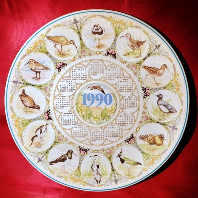 Vintage 1990 Kalender Porzellan Dekoteller Wedgwood England mit Englandlische Vögels