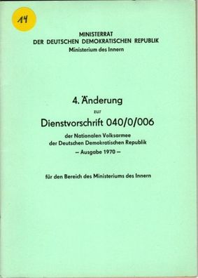 DDR NVA 4.Änderung zur Dienstvorschrift 040/0/006