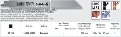 Diamant Reciprosägeblatt 200mm für Backstein, Guß Typ DT200 Sägeblatt Säbelsäge
