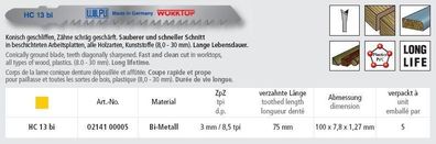 5 Stichsägeblätter Wilpu HC 13 bi Long Life saubere schnelle Schnitte Holz KST