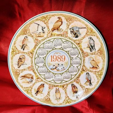 Vintage Dekoteller Kalender 1989 Porzellan Wedgwood England mit Raubvögel Bilder