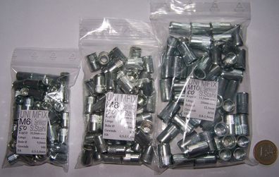 150 Stahl Nietmuttern kleiner Senkkopf Rändel M6 M8 M10 (Gr. ohne)