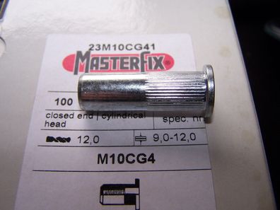 100 M10 Dicht Blindnietmuttern 12x39,5 Stahl vz. FK KB 9-12mm #TC006 (Gr. -m10)