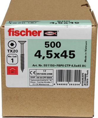 Original Fischer 500 TRX Spanplattenschrauben Classic-Fast II 4,5x45 Teilgewinde