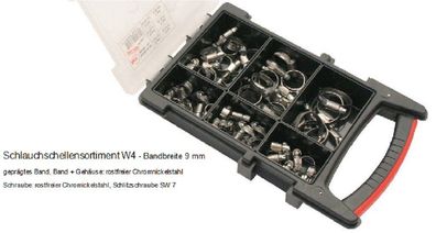 Angebot 60 tlg Edelstahl Schlauchschellen 9mm geprägtes Band in Sortierbox DIY