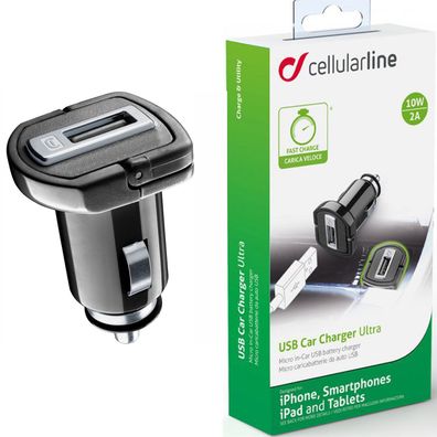 Cellularline 10W 2A Multipower KFZ Ladegerät USB Fast Charge USB Universal Ring