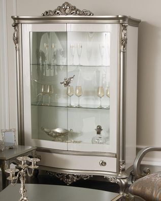 Klassische Silber Vitrine Französische Stil Möbel Kommode Anrichte Glasschrank