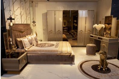 Schlafzimmer Set Bett Nachttisch Kommode Spiegel Kleiderschrank Neu Luxus 7tlg