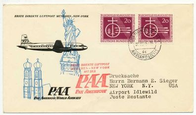 BRD 1955 Nr 216 PAA München NEW YORK BRIEF MEF X73EEF6